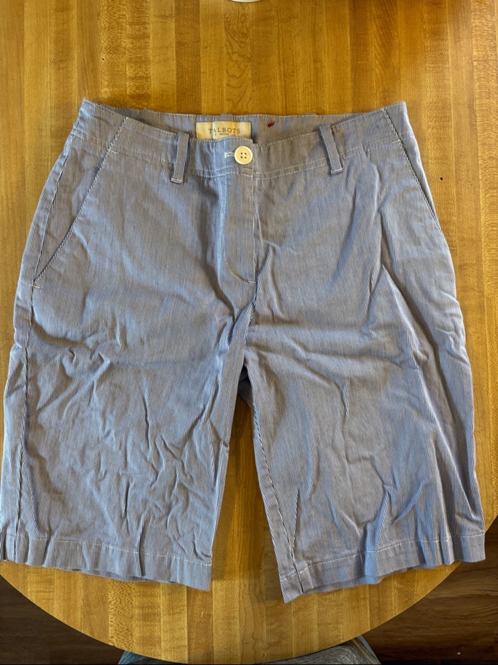 Talbots Blue Pinstripe Cotton Bermuda Shorts Size 2P